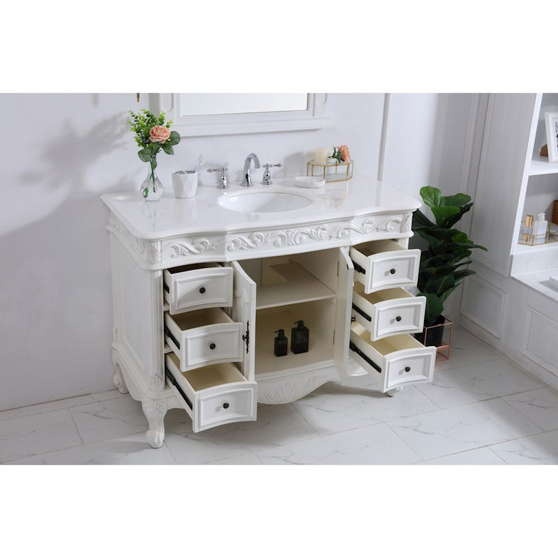 Elegant Oakland 48" Single Vanity, Antique White/Ivory Marble