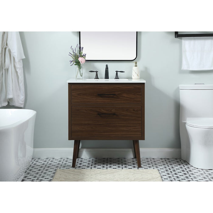 Elegant Kitchen/Bath Boise 30" Single Bathroom Vanity, Walnut