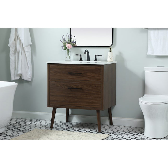 Elegant Kitchen/Bath Boise 30" Single Bathroom Vanity, Walnut