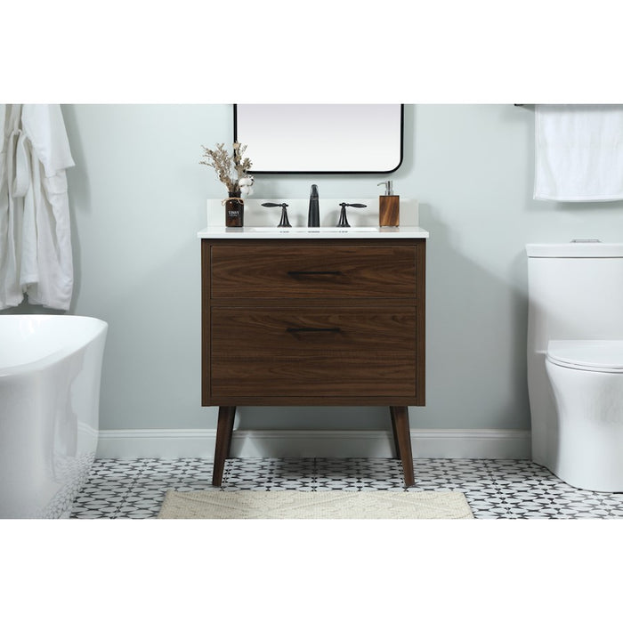 Elegant Boise 30" Single Bathroom Vanity, Walnut/Backsplash