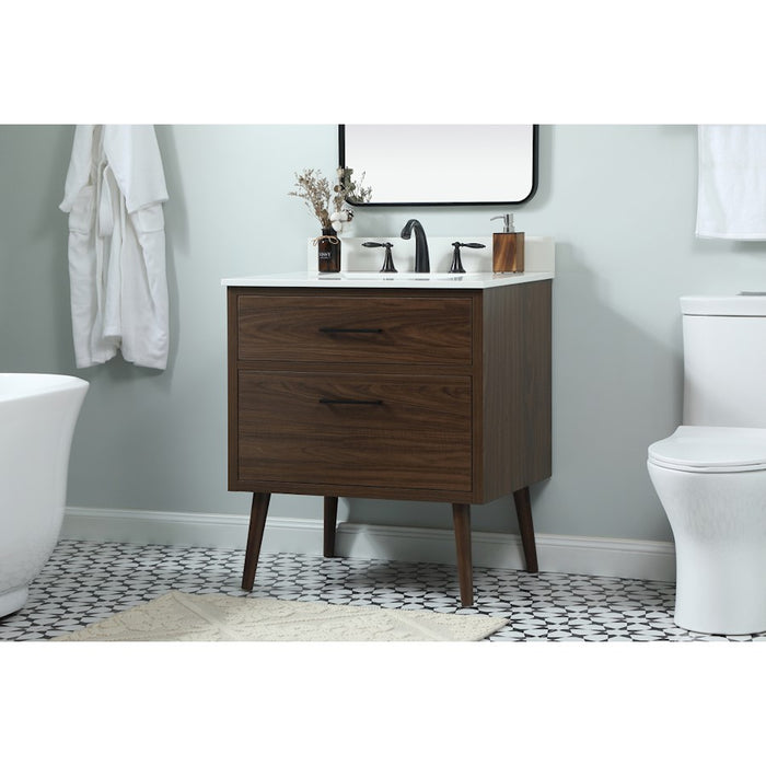 Elegant Boise 30" Single Bathroom Vanity, Walnut/Backsplash