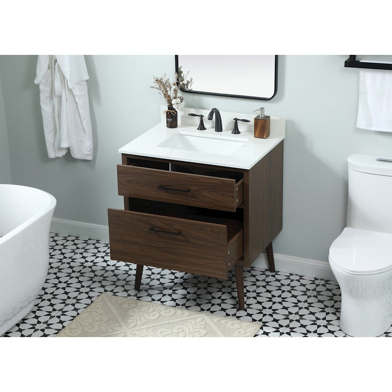Elegant Boise 30" Single Bathroom Vanity, Walnut/Backsplash