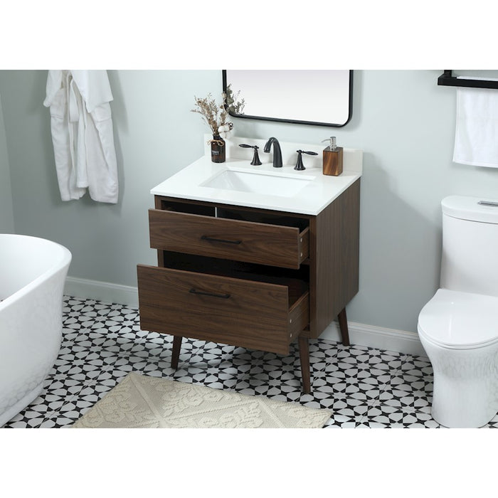 Elegant Boise 30" Single Bathroom Vanity, Walnut/Backsplash