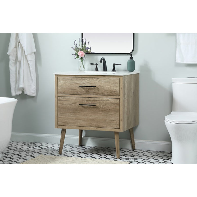 Elegant Kitchen/Bath Boise 30" Single Bathroom Vanity, Natural Oak