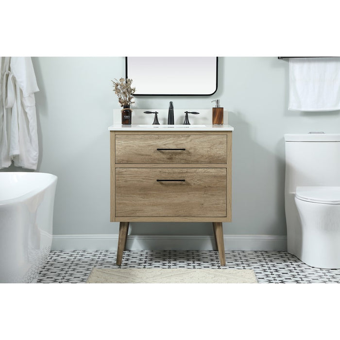 Elegant Boise 30" Single Bathroom Vanity, Natural Oak/Backsplash