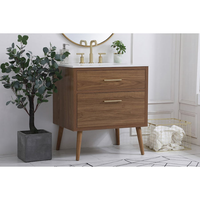 Elegant Kitchen/Bath Boise 30" Bathroom Vanity, Walnut Brown