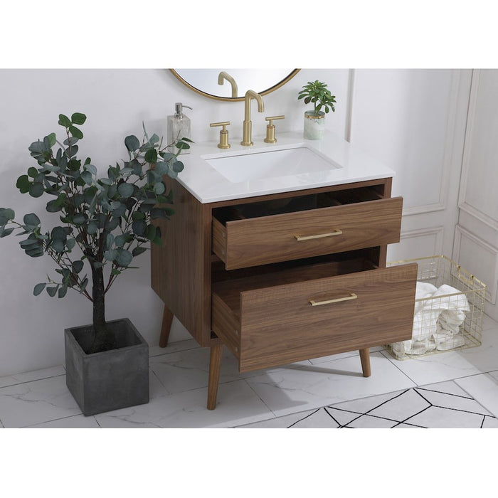 Elegant Kitchen/Bath Boise 30" Bathroom Vanity, Walnut Brown