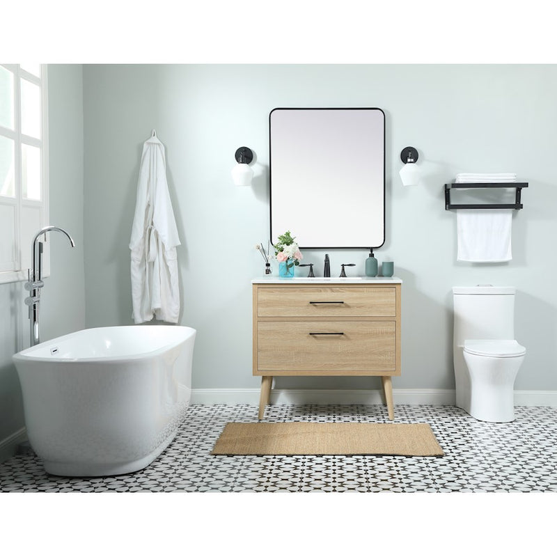 Elegant Boise 36" Single Bathroom Vanity, Teak/Backsplash