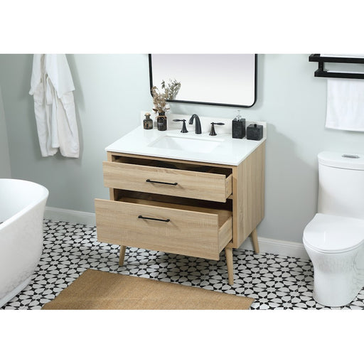 Elegant Boise 36" Single Bathroom Vanity, Mango Wood/Backsplash