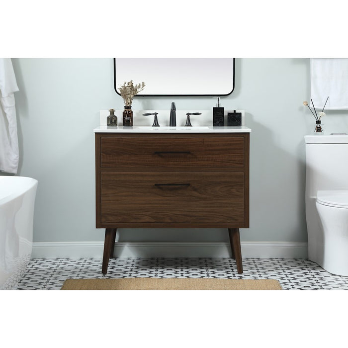 Elegant Boise 36" Single Bathroom Vanity, Walnut/Backsplash