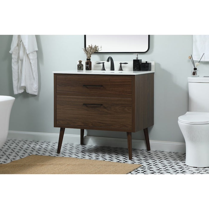 Elegant Boise 36" Single Bathroom Vanity, Walnut/Backsplash