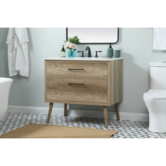 Elegant Kitchen/Bath Boise 36" Single Bathroom Vanity, Natural Oak