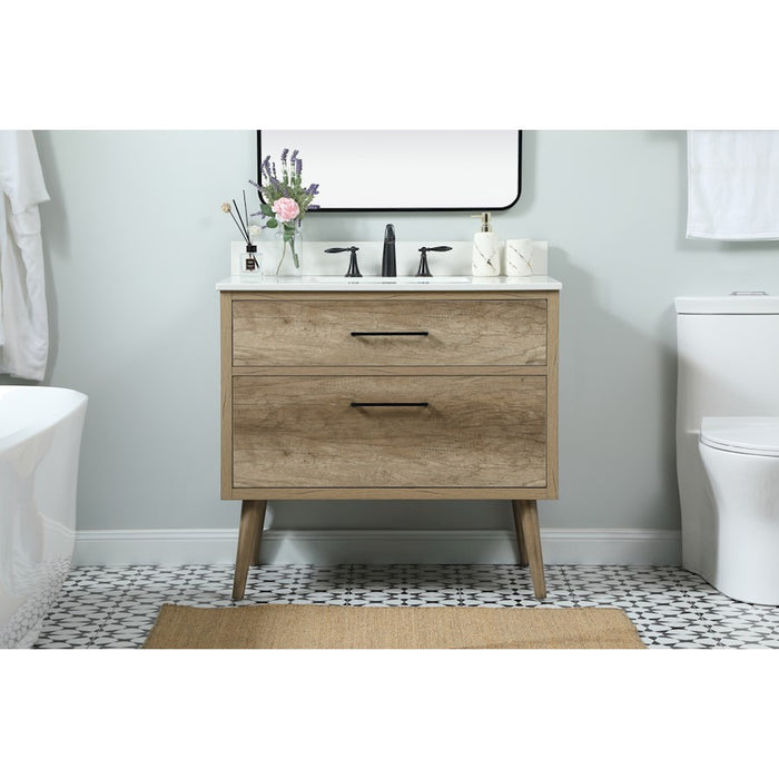 Elegant Boise 36" Single Bathroom Vanity, Natural Oak/Backsplash