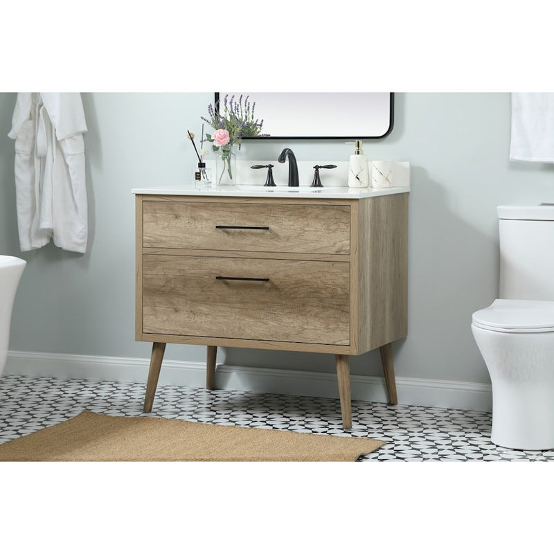 Elegant Boise 36" Single Bathroom Vanity, Natural Oak/Backsplash