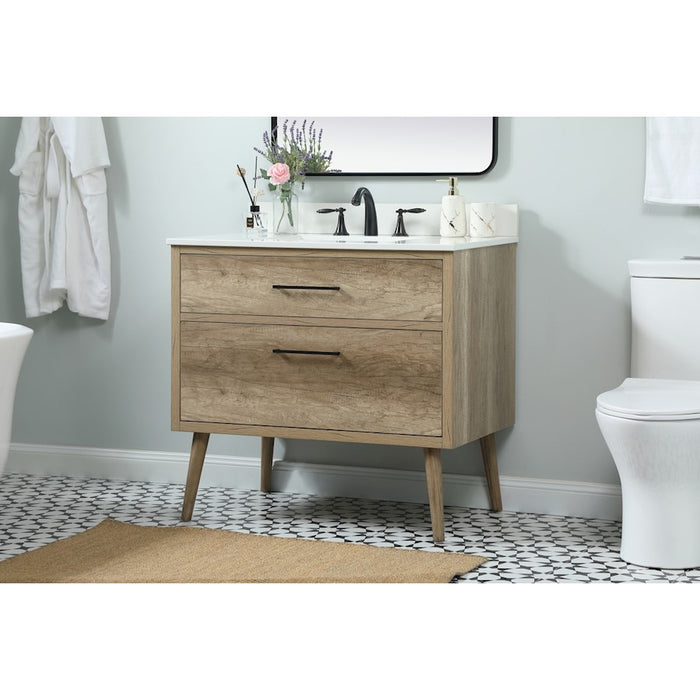 Elegant Boise 36" Single Bathroom Vanity, Natural Oak/Backsplash