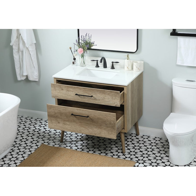 Elegant Boise 36" Single Bathroom Vanity, Natural Oak/Backsplash