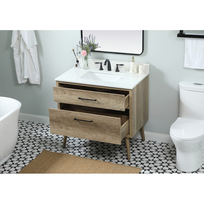 Elegant Boise 36" Single Bathroom Vanity, Natural Oak/Backsplash