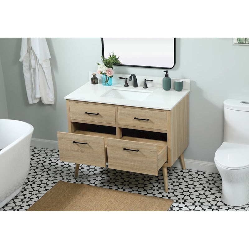Elegant Boise 42" Single Bathroom Vanity, Mango Wood/Backsplash