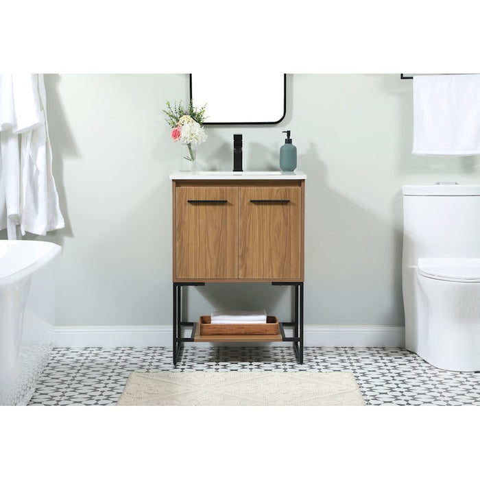 Elegant Kitchen/Bath Sloane 24" Single Bathroom Vanity, Walnut Brown