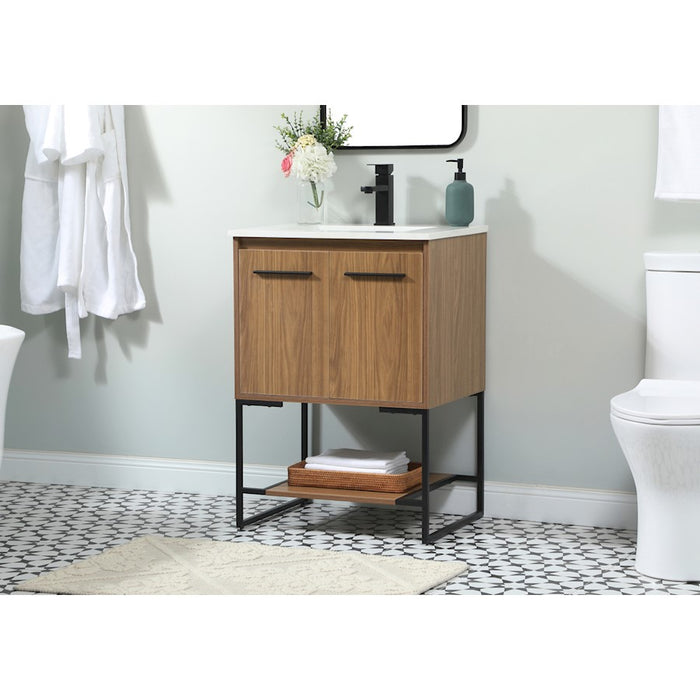 Elegant Kitchen/Bath Sloane 24" Single Bathroom Vanity, Walnut Brown