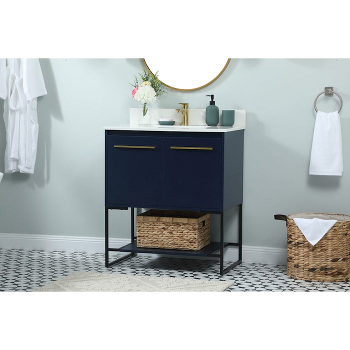 Elegant Sloane 30" Single Bathroom Vanity, Blue/Backsplash