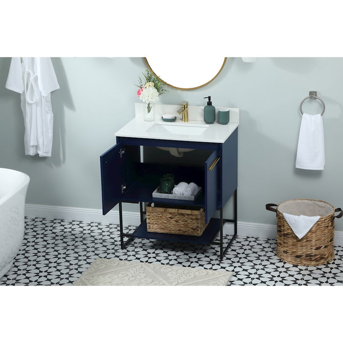 Elegant Sloane 30" Single Bathroom Vanity, Blue/Backsplash