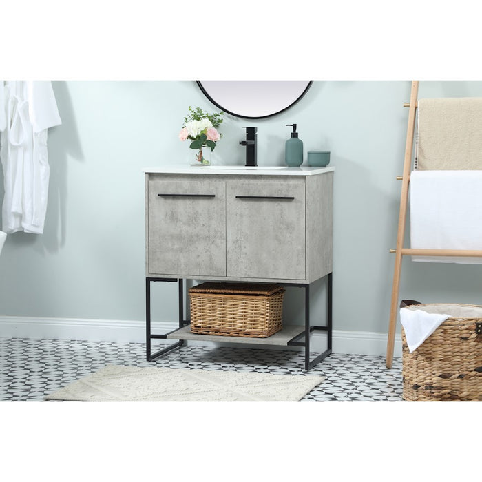 Elegant Sloane 30" Single Bathroom Vanity, Concrete Grey