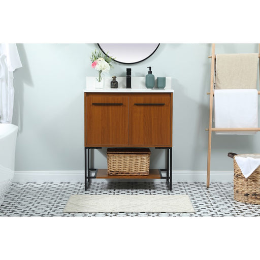 Elegant Sloane 30" Single Bathroom Vanity, Teak/Backsplash