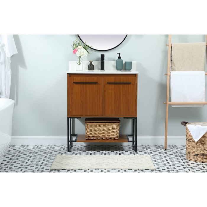 Elegant Sloane 30" Single Bathroom Vanity, Teak/Backsplash