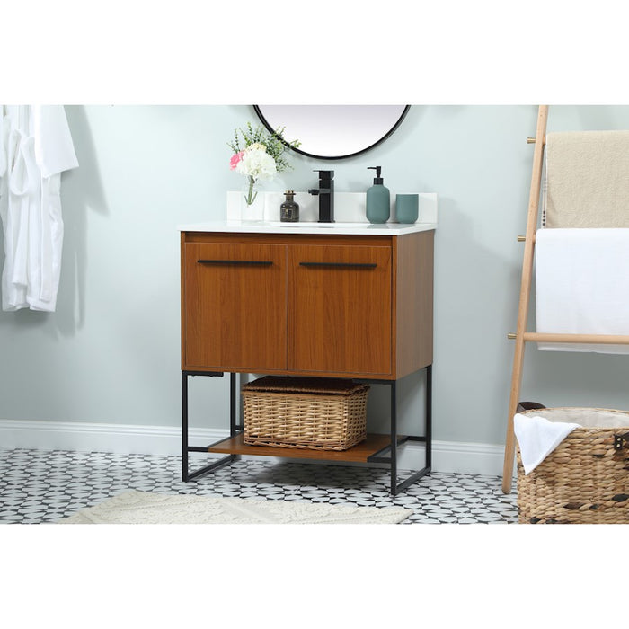 Elegant Sloane 30" Single Bathroom Vanity, Teak/Backsplash