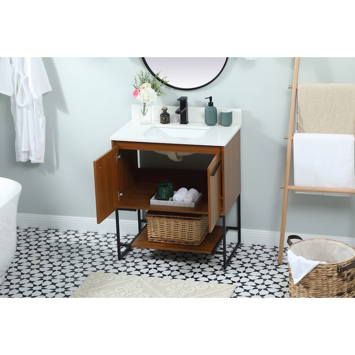 Elegant Sloane 30" Single Bathroom Vanity, Teak/Backsplash