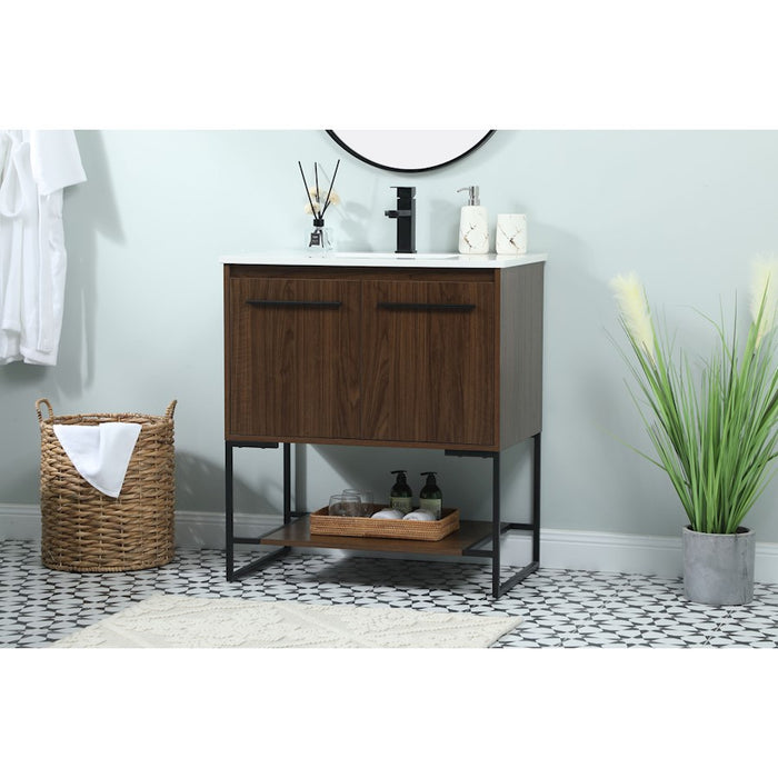 Elegant Kitchen/Bath Sloane 30" Single Bathroom Vanity, Walnut
