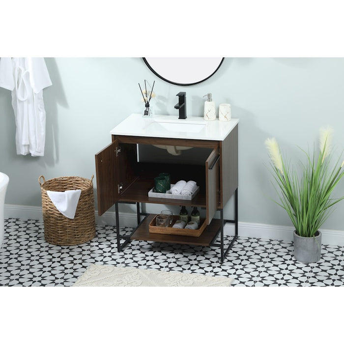 Elegant Kitchen/Bath Sloane 30" Single Bathroom Vanity, Walnut