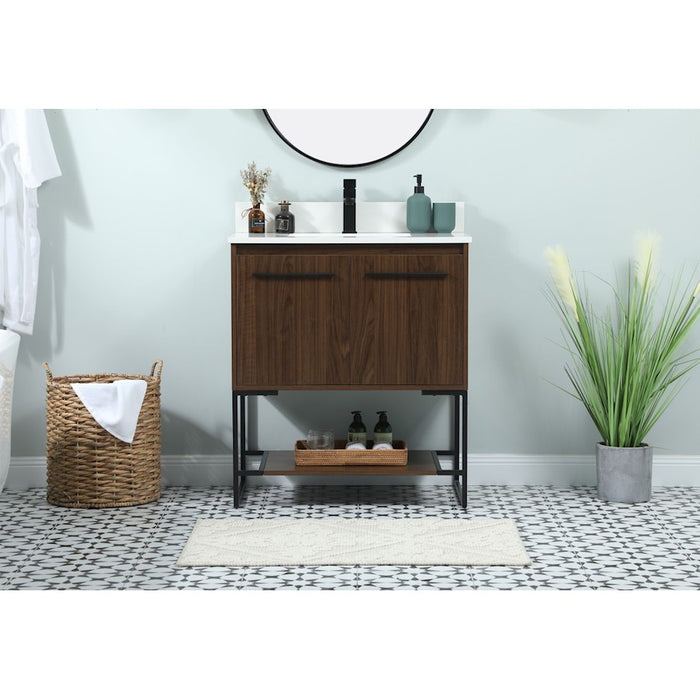 Elegant Sloane 30" Single Bathroom Vanity, Walnut/Backsplash
