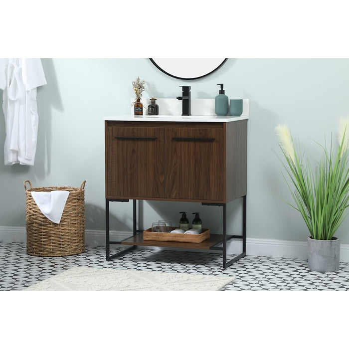 Elegant Sloane 30" Single Bathroom Vanity, Walnut/Backsplash