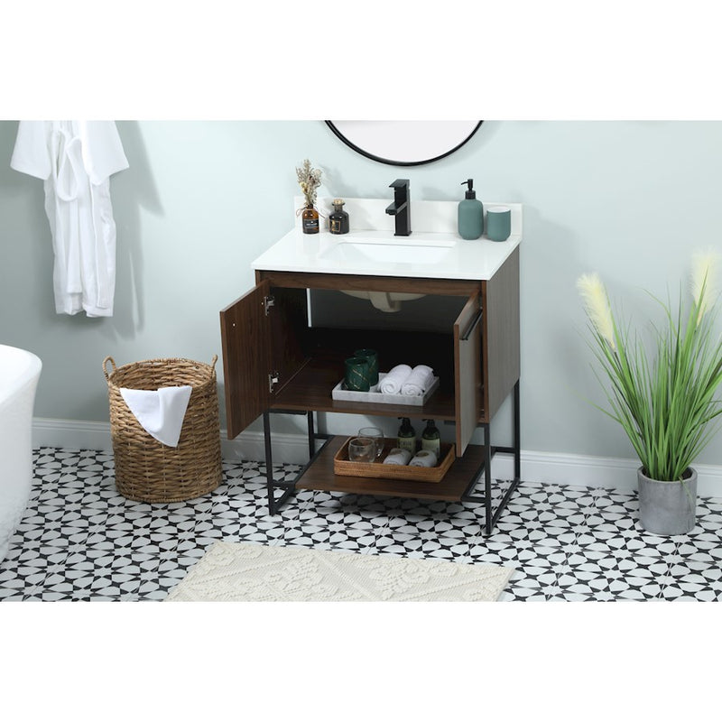 Elegant Sloane 30" Single Bathroom Vanity, Walnut/Backsplash