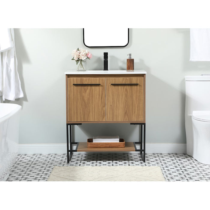 Elegant Kitchen/Bath Sloane 30" Single Bathroom Vanity, Walnut Brown