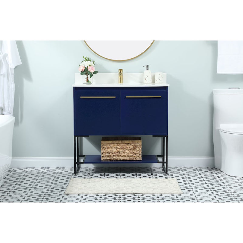 Elegant Sloane 36" Single Bathroom Vanity, Blue/Backsplash