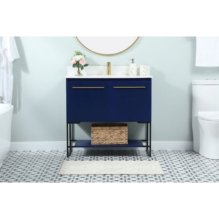 Elegant Sloane 36" Single Bathroom Vanity, Blue/Backsplash