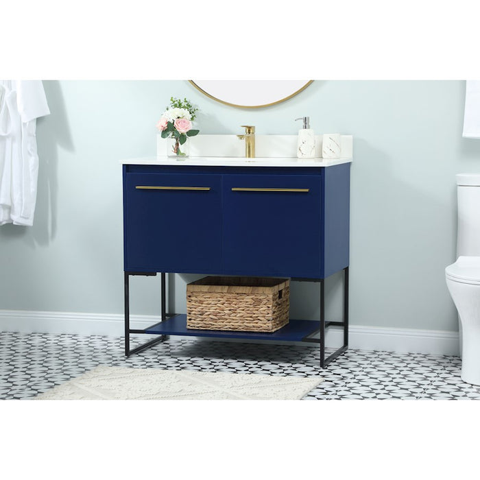 Elegant Sloane 36" Single Bathroom Vanity, Blue/Backsplash