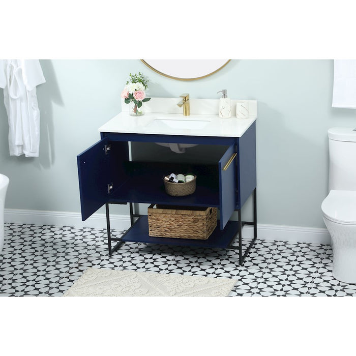 Elegant Sloane 36" Single Bathroom Vanity, Blue/Backsplash