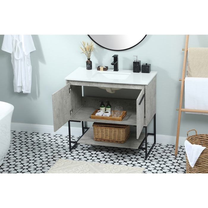 Elegant Sloane 36" Single Bathroom Vanity, Concrete Grey