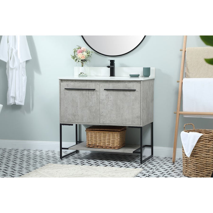 Elegant Sloane 36" Single Vanity, Concrete Grey/Backsplash