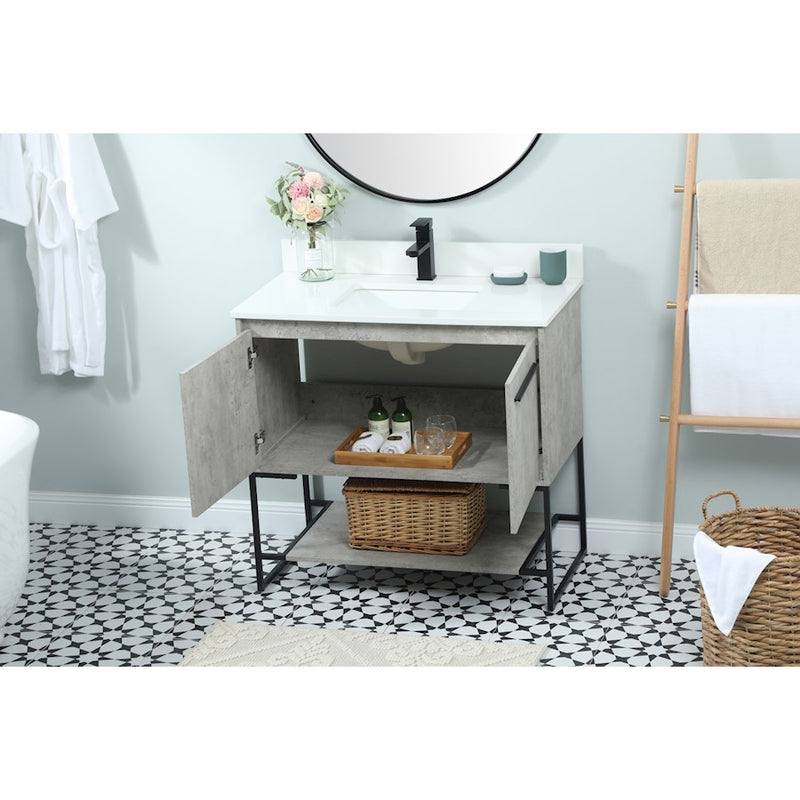 Elegant Sloane 36" Single Vanity, Concrete Grey/Backsplash
