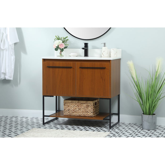 Elegant Sloane 36" Single Bathroom Vanity, Teak/Backsplash