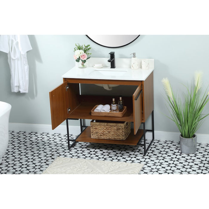Elegant Sloane 36" Single Bathroom Vanity, Teak/Backsplash
