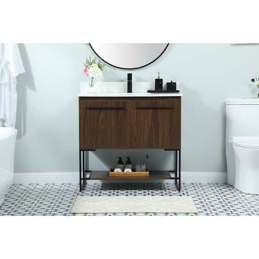 Elegant Sloane 36" Single Bathroom Vanity, Walnut/Backsplash