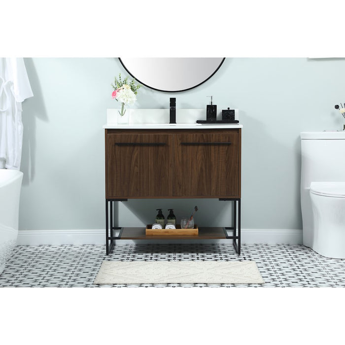 Elegant Sloane 36" Single Bathroom Vanity, Walnut/Backsplash