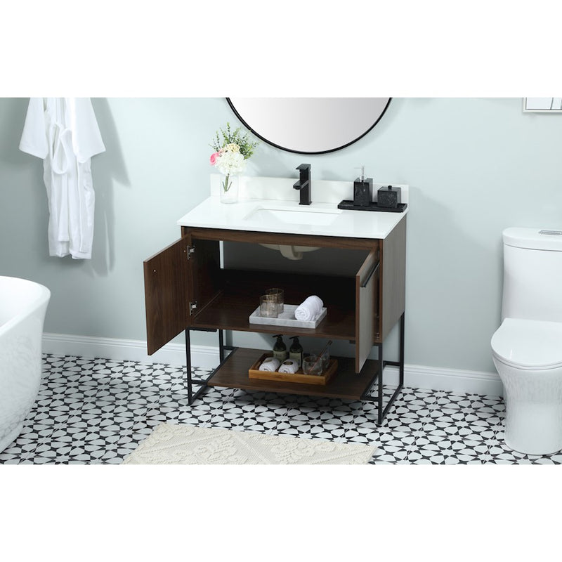 Elegant Sloane 36" Single Bathroom Vanity, Walnut/Backsplash