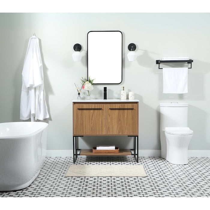 Elegant Sloane 36" Single Bathroom Vanity, Walnut/Backsplash